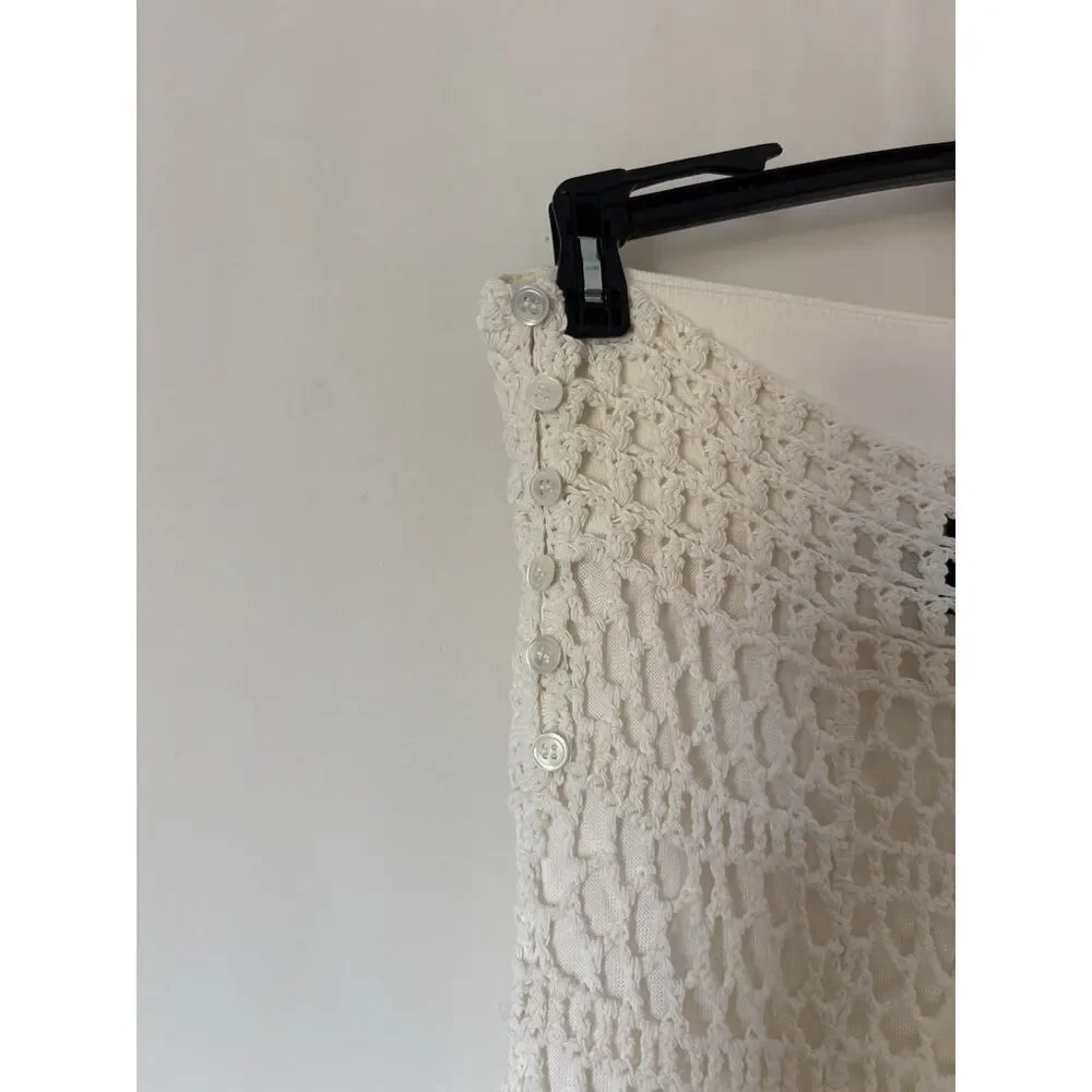 Theory Maxi Skirt Large Crochet Lined Cream Stretch Boho Aline Long